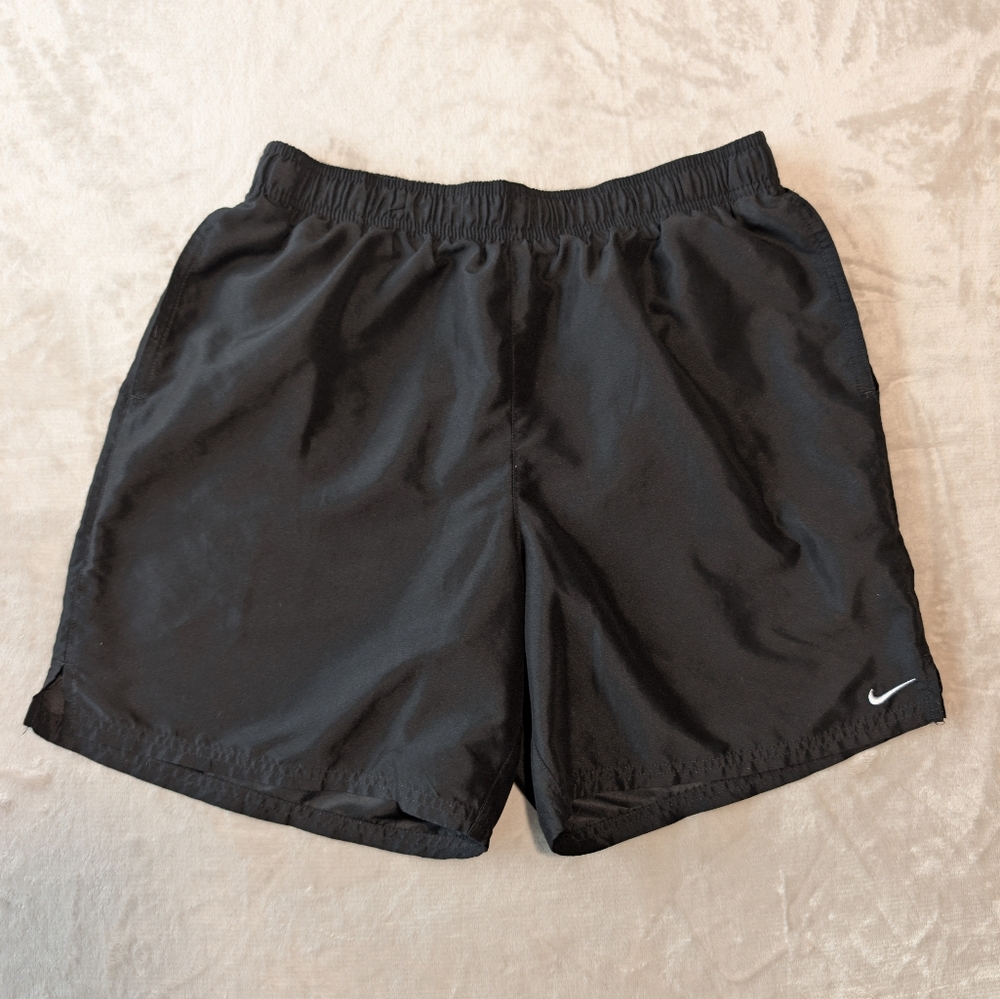 Nike Men's Workout Shorts Black White Embroidered Swoosh Lounge Athletic Large